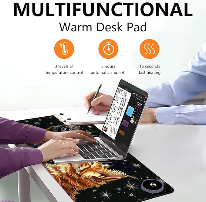 Heated Mouse Pad with 3 Levels Heated & 3 Hours Auto Shut-Off Mouse Pad for Warming Hands in Office Home, 31.5" x 13"Large Safe Desk Mat Hand Warmer，Two Cute Cats