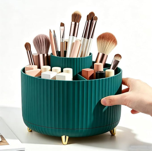 360 Degree Rotating Makeup Brush Holder Organizer Detachable Design 5 Slot Make up Brushes Cup for Cosmetics and Pencil Pen Organizer for Desk Makeup Organizer Skincare Storage for Vanity( Green)
