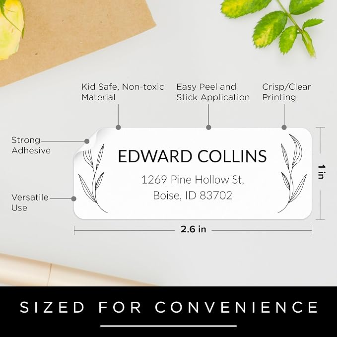 Personalized Return Address Labels, Custom Address and Name Mailing Labels for Envelopes & Branding- Basic Design 2 1x2.6 Inches Flat Sheet of 60-1200 Made in USA by My Sign Center
