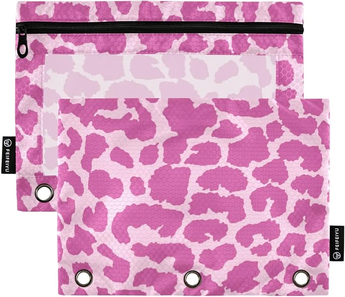 Leopard Pencil Pouches for 3 Ring Binder 2 Pack | Binder Pencil Case With Zipper Reinforced GrommetsPencil Bags for Office Organizers