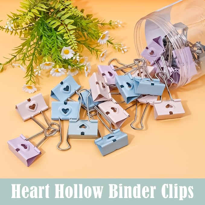 BAYTORY 24Pcs Pastel Binder Clips, 1.6 Inch (41 mm) Large Binder Clips | with Clear Storage Container, Paper Clamps for School Teachers Office Supplies (41mm)