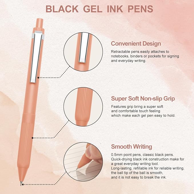 Linbsunne Gel Pens Black Ink Pens for Office 0.5mm Fine Point Pens Smooth Writing Retractable Work Pen (Metal clip-12 pcs)