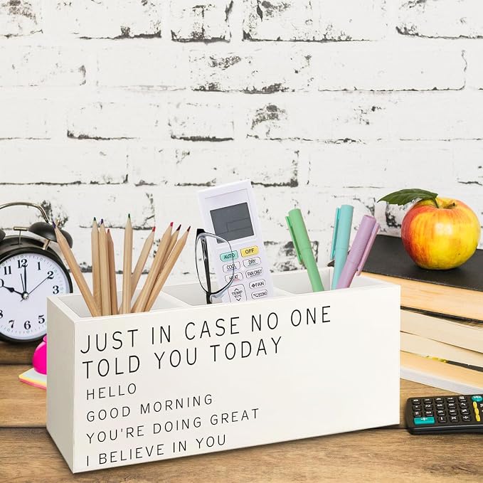 Motivational Gifts Wooden Pen Pencil Holder for Desk, Just In Case No One Told You Today Positive Affirmation Wood Makeup Brush Toothbrush Holder Organizer for Home Office