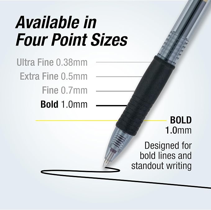 Pilot G2 Premium Gel Pens, Black Pens, Bold Point 1 mm, Black Ink, Tub of 48