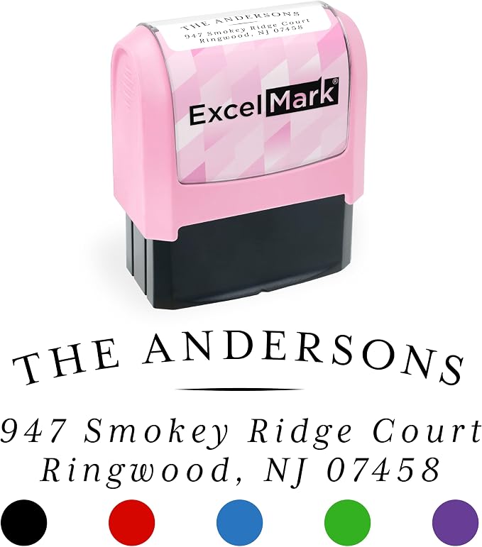 ExcelMark Address Stamp - Custom Return Address Stamp with Elegant Designs, Vibrant Colors & Patterns – Perfect for Mail, Invitations & Gifts (Pink Mount, Regency Arch)