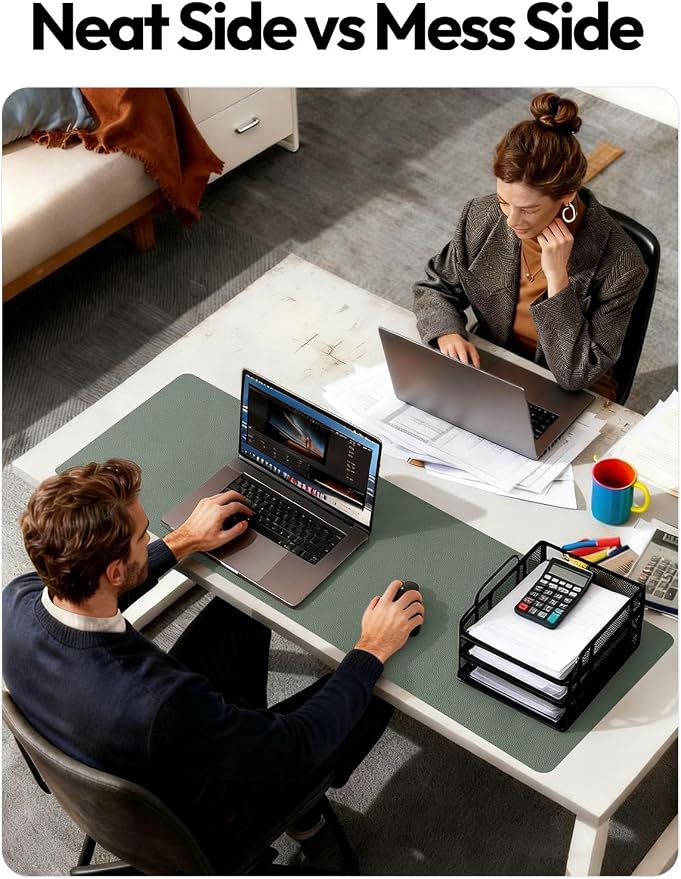 YSAGi Leather Desk Protector, Office Mat, Large Mouse Mat, Non-Slip PU Leather Blotter, Laptop Desk Pad, Waterproof Writing Pad for Office and Home (Dark Green, 47" x 17")