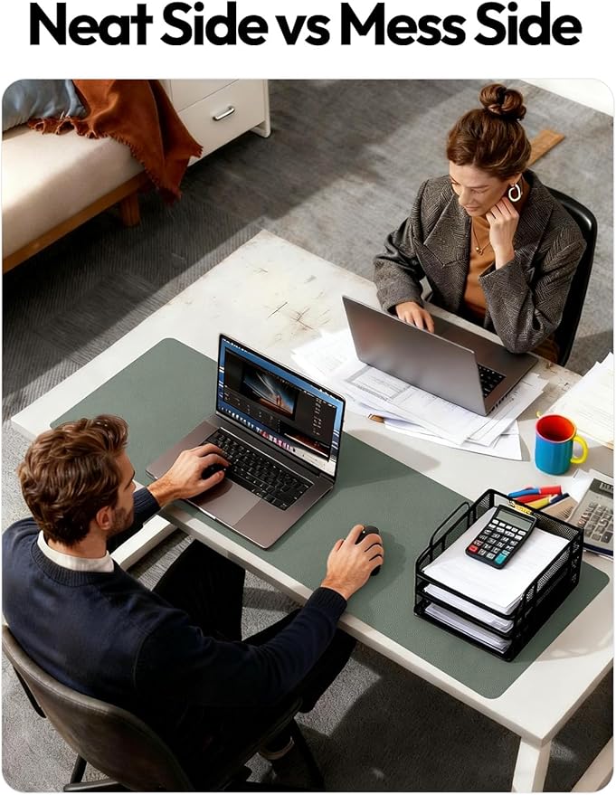 YSAGi Leather Desk Protector, Office Mat, Large Mouse Mat, Non-Slip PU Leather Blotter, Laptop Desk Mat, Waterproof Writing Pad for Office and Home(Dark Green, 42" x 17.2")