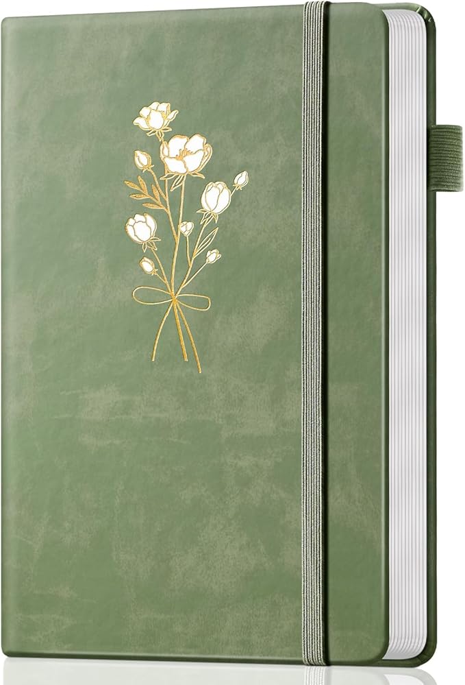 Ovesmusl Journal for Girls Women Journals for Writing 100GSM A5 Leather Notebook for Girls Ages 8-12 College Ruled 192 Pages Flower Diary with Heart-Shaped Shadow 8.3" x 5.7", Green