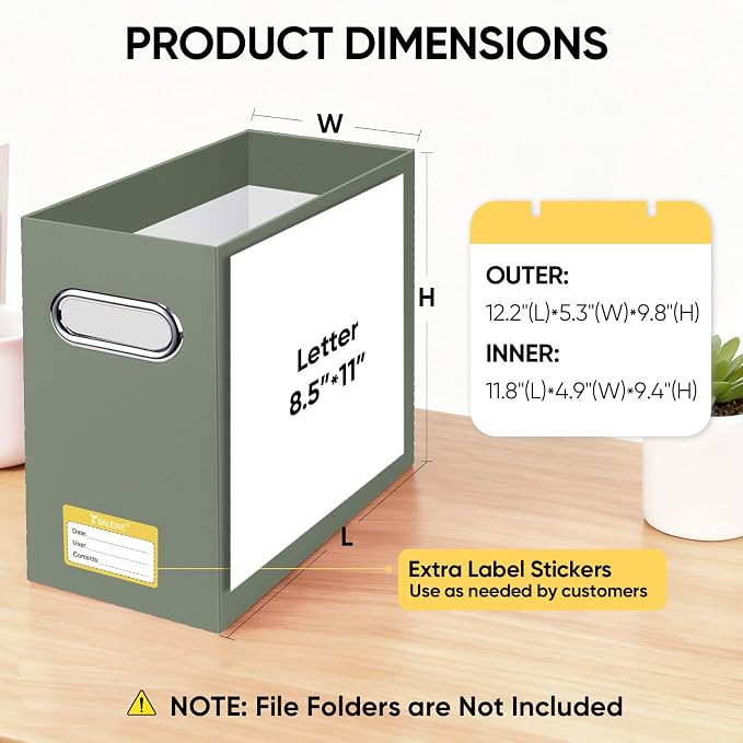 BALEINE File Organizer Box, Cardboard File Folder Organizer with Handle for Letter Size, Portable Collapsible Hanging Filing Box for Home Office Document Storage (1 Pack,Olive)
