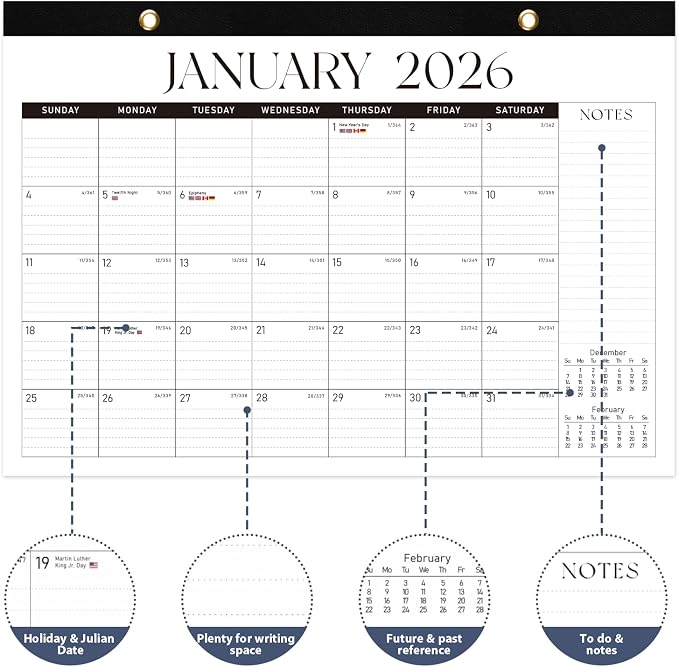 2026 Desk Calendar, Large Desktop/Wall Monthly Calendar (Jan. 2026 - Jun. 2027) 17'' x 12'' School Year Desk Planner for Teacher Family School Office Supplies