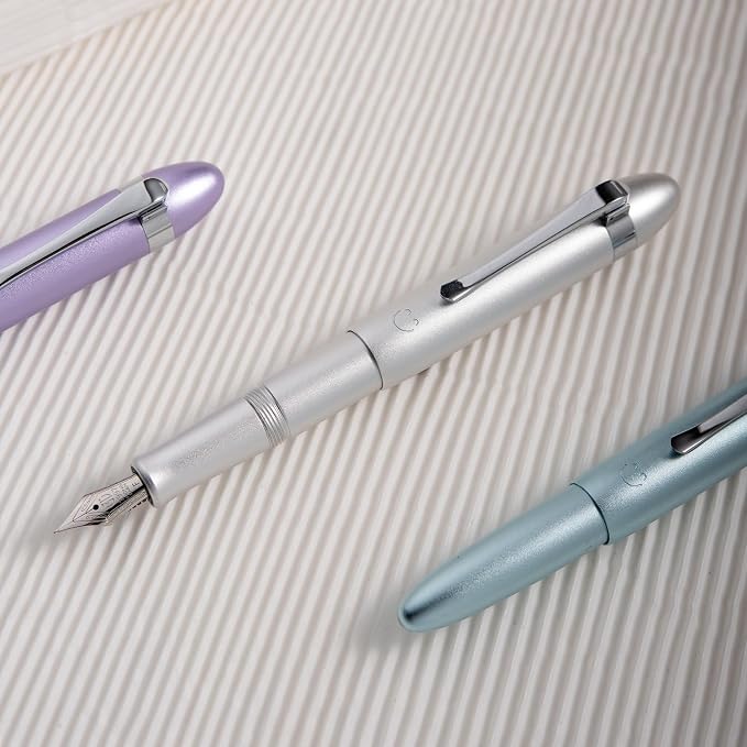 HONG DIAN M1 Fountain Pen Fine Nib, Silver & Submarine Shape Aluminium Short Mini Pocket Travel Pen