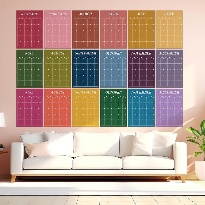 Fullhawl 18 Pcs 2026-2027 Undated Large Wall Calendar Back to School Dry Ease 12 Month Classroom Decor Reusable Calendar Yearly Blank Planner Christmas New Year Gift for Office Home (Classic)