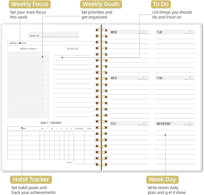 TREES Undated Weekly Planner, Weekly To-Do List, Goal and Habit Tracker | 5.8" x 8" Spiral-Bound Organizer for Weekly Goals, Tasks and Habits, Designed for Work, School and Everyday Planning