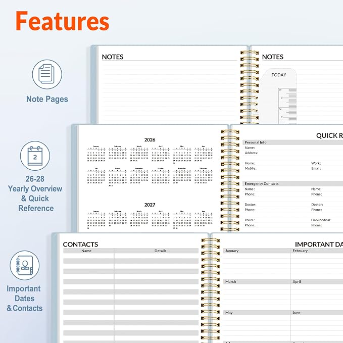 SUNEE 2026-2027 Appointment Book, Quarter-Hourly, Weekly & Monthly - from July 2026 to June 2027, 8.5"x11" Academic Planner, Flexible Cover, Note Pages, Bookmark, Spiral Binding, Blue