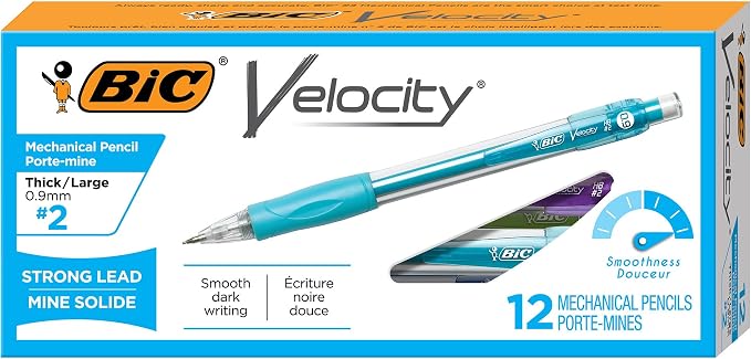 BIC Velocity Strong Lead Mechanical Pencils, Thick Point (0.9 mm), School Supplies for Students and Teachers, 12-Count Pack