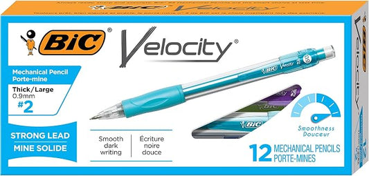 BIC Velocity Strong Lead Mechanical Pencils, Thick Point (0.9 mm), School Supplies for Students and Teachers, 12-Count Pack