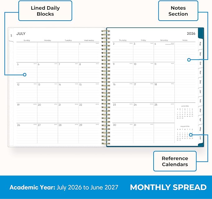 Blue Sky 2026-2027 Weekly & Monthly Academic Planner, 8.5"x11", Bakah Blue | July 2026 - June 2027, Flexible Cover, Wirebound, Storage Pocket, Academic Year