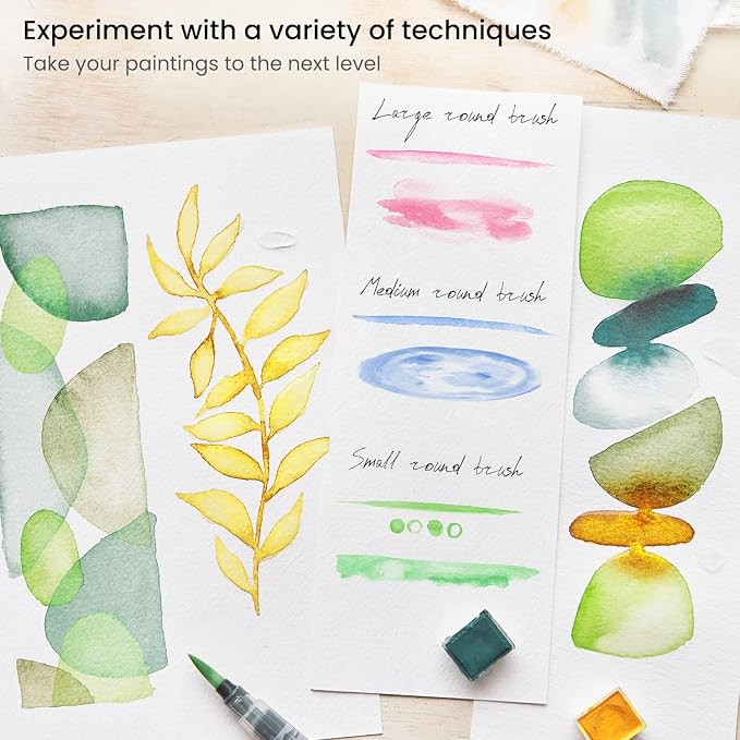 ARTEZA Water Brush Pens, Set of 4, Refillable Self-Moistening Watercolor Brush Pens with Assorted Round Nylon Tips for Painting, Calligraphy, Lettering and Travel