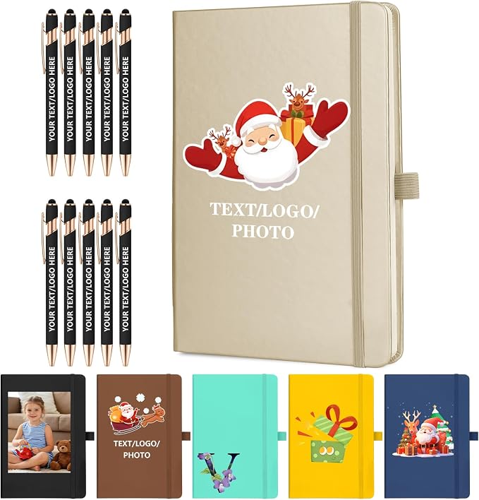 ENOMY Personalized Notebook & 10 PC Pens Gift Set Custom Notebook Journal A5 200 Pages A5 Lined Journal for Men Women Hardcover Notebooks for Work College Graduation Gifts, Gold