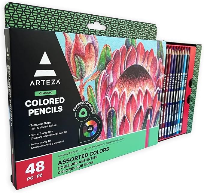 Arteza Colored Pencils, 48 Colors, Soft, Highly-Pigmented, Wax-Based Core Pencil Crayons, Art Supplies For Adults & Teens
