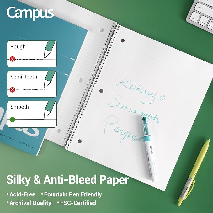 KOKUYO Spiral Notebooks, 3 Pack College Ruled 10-1/2" x 8" Lined Notebook | Campus Subject Notebooks, 80 Sheets, 3 Holes School Japanese Ring Journal for Work Study Note Taking, Pink Blue Green