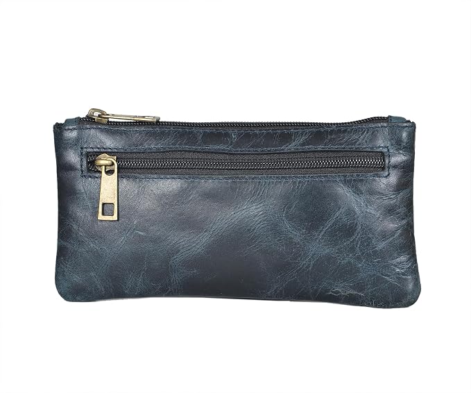 Vintage Leather Pencil Case Pouch, Pen Pouch for Work & University, for Men,Women/Leather Pencil Cases for Adults Perfect for Office/Tool Pouch Zipper Bag, Small Tool Bag (Blue)