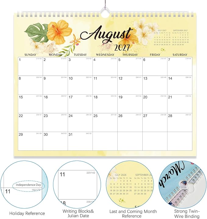 2027 Wall Calendar - 18 Months Wall Calendar 2026-2027 with Thick Paper, Jul 2026 - Dec 2027, 14" x 11", Twin-Wire Binding, Home or Office Calendar for Easy Organizing