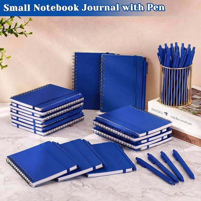 Fulmoon 10 Set Small Spiral Notebooks A6 with Pens Bulk, Multicolor 4" x 6" Pocket Notebooks Mini Lined Journals 50 Sheets for Back to School Supplies Students Rewards Office Gifts (Midnight Blue)