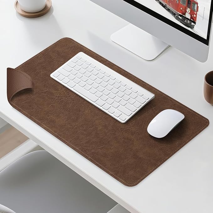 Imitation Crazy Horse Leather Desk Mat - Waterproof Desk Pad - Ideal for Large Mouse Pad and Desk Mats on Top of Desks (Brown+Brown, 25"*13")
