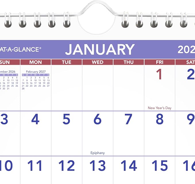 AT-A-GLANCE 2027 Wall Calendar, Monthly, 6.5" x 7.5" Planner, Unruled Daily Blocks (PM52827)