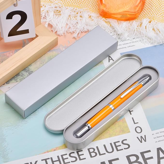 Jinhao 10 Press Fountain Pen with Box, Orange Retractable Fine Nib with Converter Set (Silver Clip)