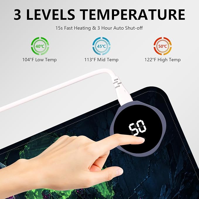 Large Heated Mouse Pad–31.5" x 13" Desk Mat for Office | 3 Adjustable Heat Levels,Auto Shut-Off After 3 Hours for Safety,Keeps Hands Warm While Working，Zombie