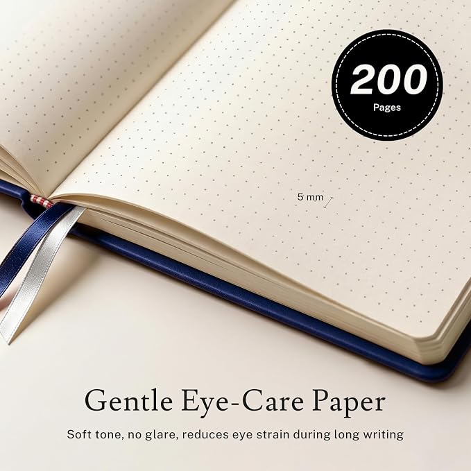PAGELYST Dotted Journal Notebook, 200 Pages,4 Pack Leather Bullet Journal for Women Men, A5 Medium 5.7'' x 8.3'', 100 GSM Thick Paper for Journaling, Planning, Tracking (Dark Blue)
