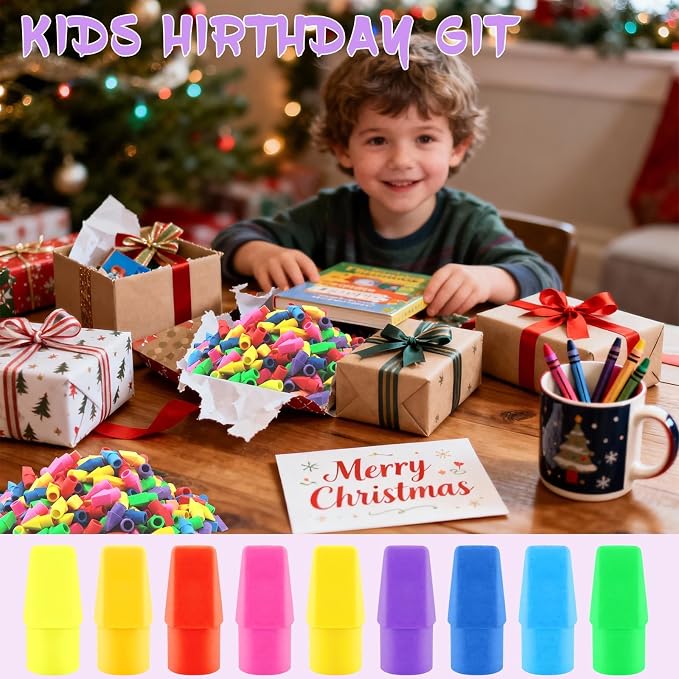 PRALB 200PCS Multicolor Pencil Top Erasers Caps, Chisel Shape Pencil Cap Erasers for Kids, Cute Pencil Toppers for Classroom Rewards, Party Favors, School Supplies, Home Office