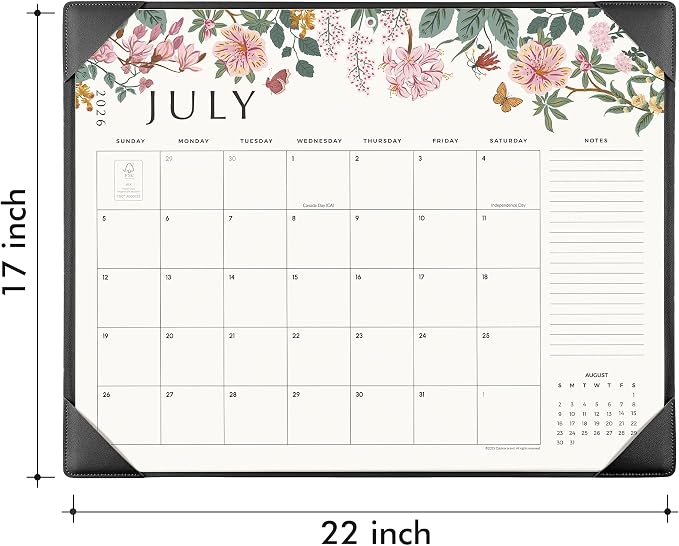 Cabbrix Desk Calendar 2026 with Desktop Mat, Large Desk Pad Calendar 22 x 17 Inch Runs From July 2026 to December 2027, Floral Design Calendar 2026 for Home School and Office (Black)