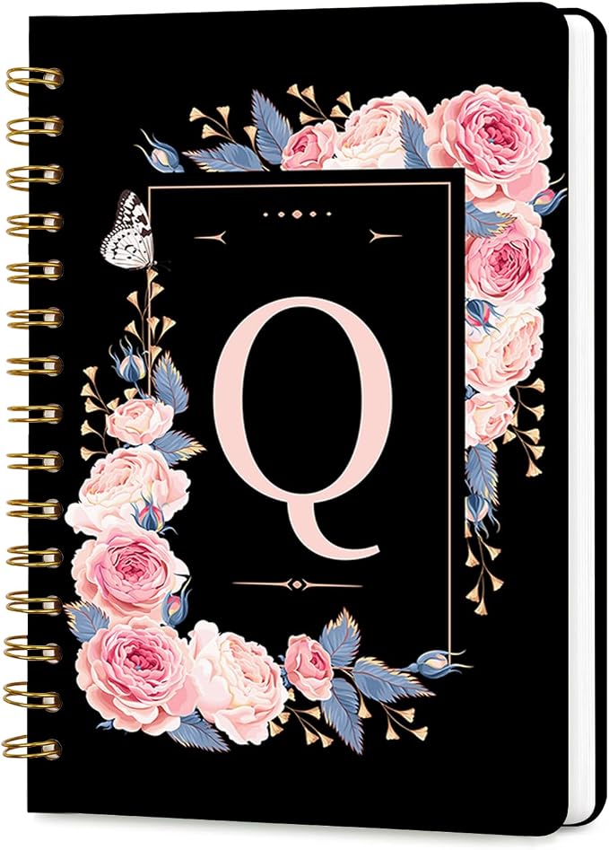 Lined Spiral Journal for Women, A5 Notebook for Work, 160 Pages, Letter Q | College Ruled Spiral Notebook, Hardcover with Elegant Design for Note-Taking, 5.5 * 8.25 inch