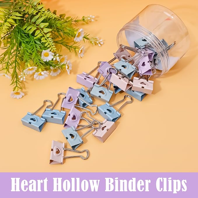 BAYTORY 24Pcs Pastel Binder Clips, 1.25 Inch (32 mm) Medium Binder Clips | with Clear Storage Container, Paper Clamps for School Teachers Office Supplies (32mm)