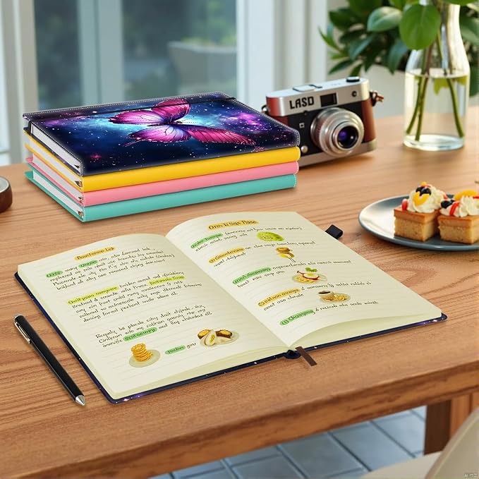 Hardcover Executive Notebooks, A5 PU Leather Lined Journal Notebook, 200 Pages Thick Paper Subject Notebooks for School,Work,Home Writing Business Notebook, Diary Book ，Starry Sky Butterfly