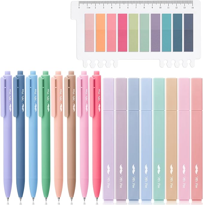 Mr. Pen- Aesthetic Highlighters and Gel Pens, 16 Pack | 200 Sheets Transparent Sticky Tabs, Fine Point 0.7mm