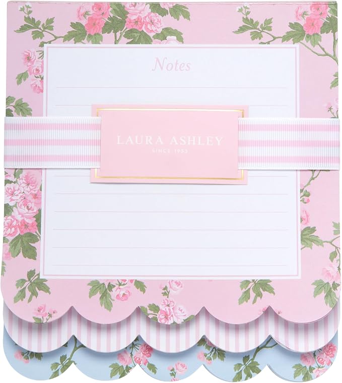 Laura Ashley Layered Notepad - 6.5 x 7.5 Inch 3-in-1 Color Writing Pad with 150 Lined Tear-Off Sheets with Sturdy Backboard for Home, Grocery & Office, Size 7X8, Rosevine Pink