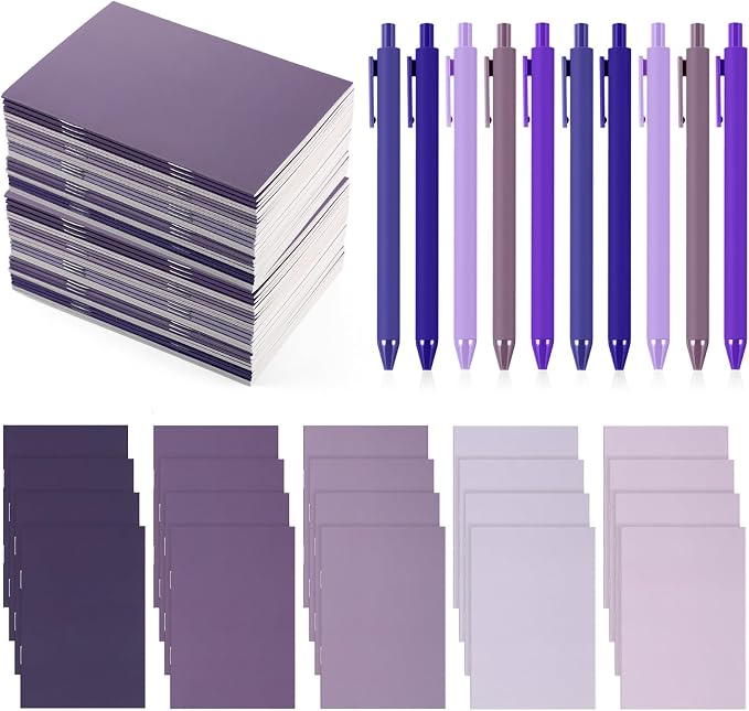 Eaasty 20 Set Mini Notebooks with Ballpoint Pens Bulk Back to School Gift Small Pocket Notepads Gradual Color Composition Journals and Pens for School Supplies Writing Notebooks (Purple Series Colors)