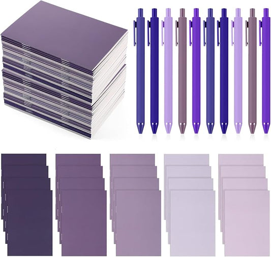 Eaasty 20 Set Mini Notebooks with Ballpoint Pens Bulk Back to School Gift Small Pocket Notepads Gradual Color Composition Journals and Pens for School Supplies Writing Notebooks (Purple Series Colors)