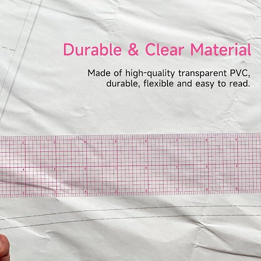 YLaziion Clear Ruler for Sewing 2x12 Inch Grid Graph Ruler 1.4mm Thick PVC | Transparent Sewing Ruler, Pattern Grading Making, Clear Flexible Plastic Graphing Ruler, Quilting & Crafts Measuring Tool
