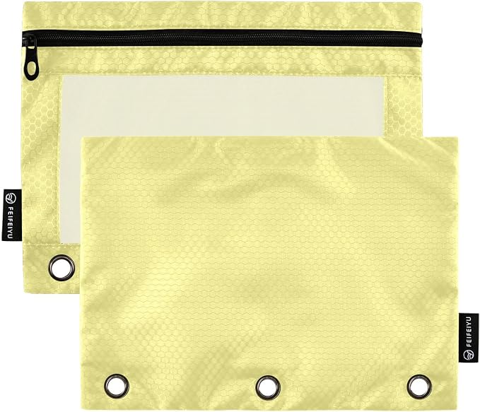 Gredecor Binder Pencil Pouch 3 Ring Khaki Zipper Pencil Pouches Case 2 Pack Clear Binder Organizer for School Office