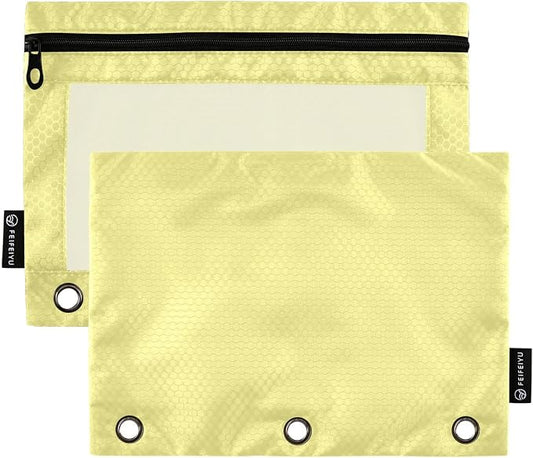 Gredecor Binder Pencil Pouch 3 Ring Khaki Zipper Pencil Pouches Case 2 Pack Clear Binder Organizer for School Office