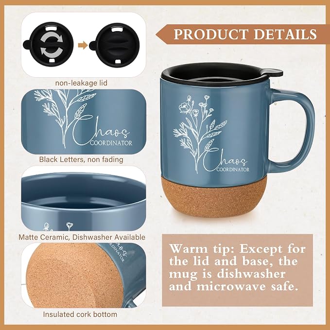 Sayglossy 4 Pcs Blue Chaos Coordinator Gift Set Back to School Gift for Teachers Women Men Notebook Coffee Mug Scented Candle Ballpoint Pen for Teacher Assistant Principal Class School Staff Coworker