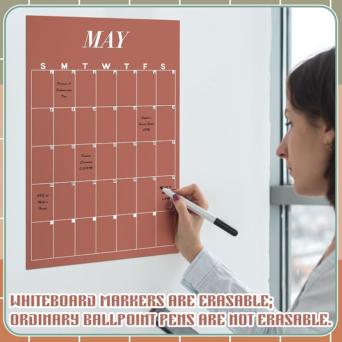 12 Pcs Rustic Undated Calendars 12‘'x16‘' Large Erasable Wall Calendar 12 Month Classroom Dry Ease Reusable Planning Colorful Yearly Blank Planner Reserved Grid for Office Home Educational Class