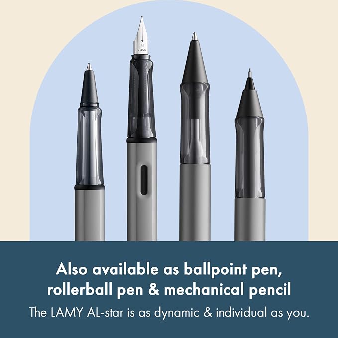 LAMY AL-star graphite - Fountain Pen with ergonomic grip & polished steel nib in size M - lightweight aluminum body - including LAMY T 10 blue cartridge - Right-Handed