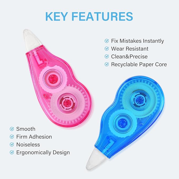 8-Pack Correction Tape, 13.12ft, Easy to Use Mini Correction Tape, Dry Instant Tear-Resistant and Silent, School Office Supplies, Multicolor