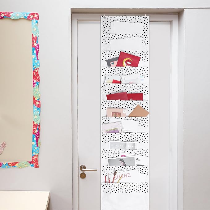 MotiMind Boho Styles 10 Pockets Wall Hanging File Folders File Storage Pocket Chart for Classroom Hanging Wall Organizer with 2 over The Door Hangers, 58" x 14" for School Classroom Office Home